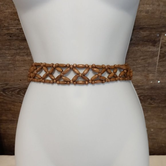 Boho Ethnic Style Womens Braided Belt Wooden Bead Handmade - Picture 1 of 5